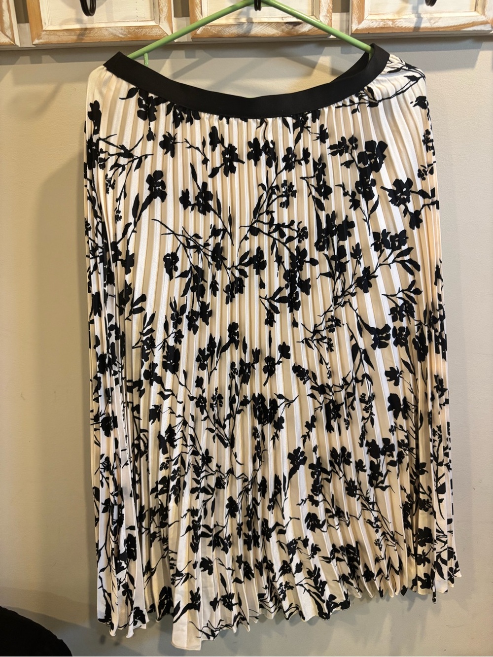 Pleated Black & White Floral Midi Skirt